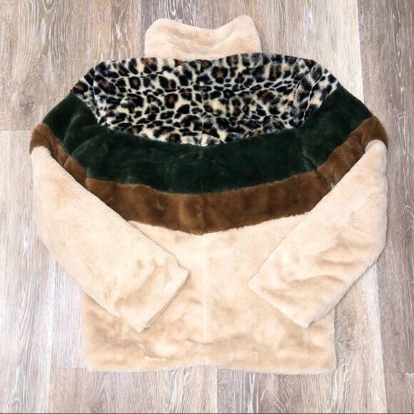 Coffee Shop Faux Fur Leopard Colorblock Jacket S - Picture 4 of 8